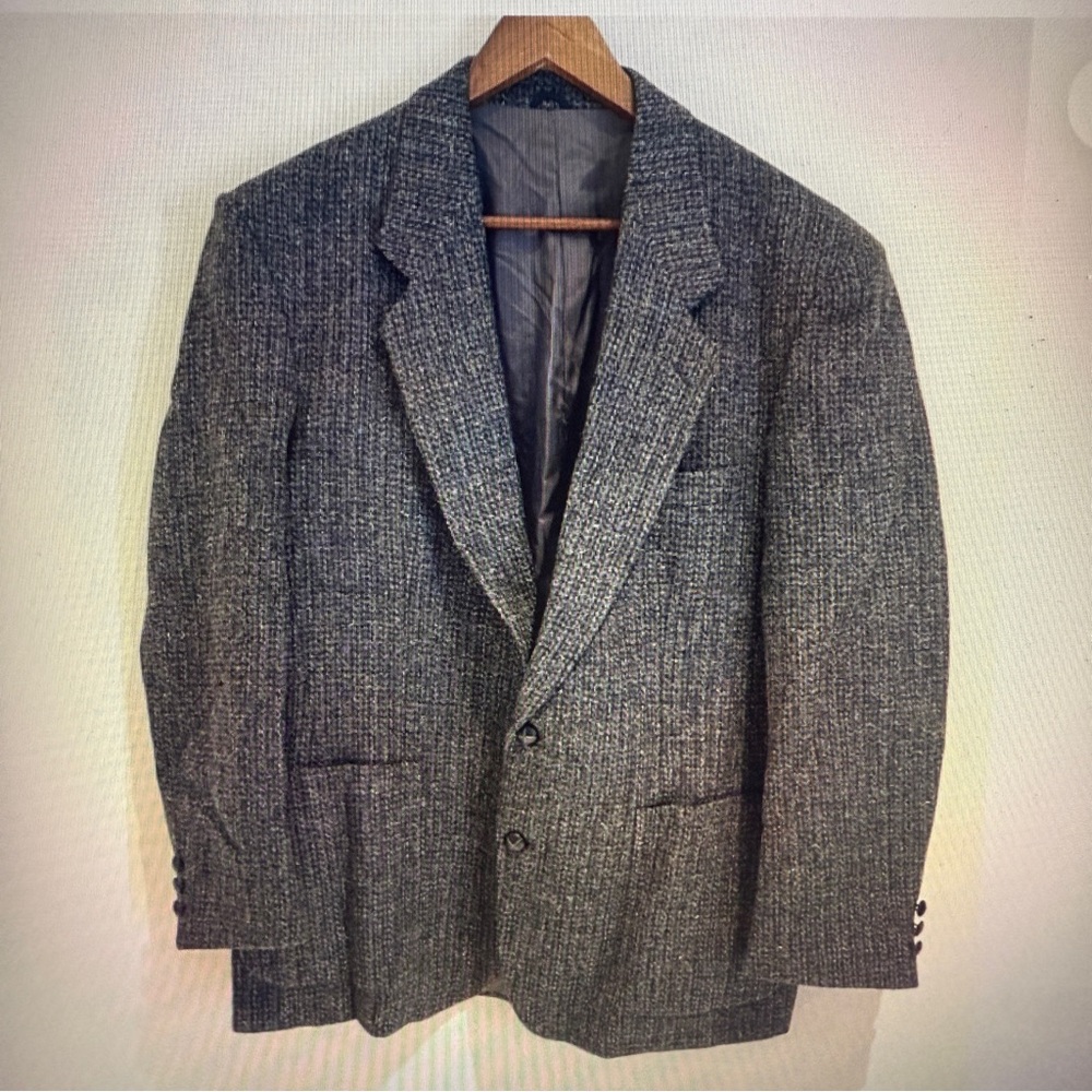 Harris Tweed Men Blue 100% Wool Blazer Sport Coat Jacket Deep Pockets Size 42 R